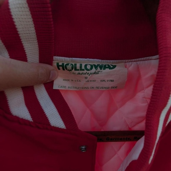 Vintage Holloway Varsity Letterman Jacket Red Nylon Academic Patch Mens Medium - Picture 2 of 4